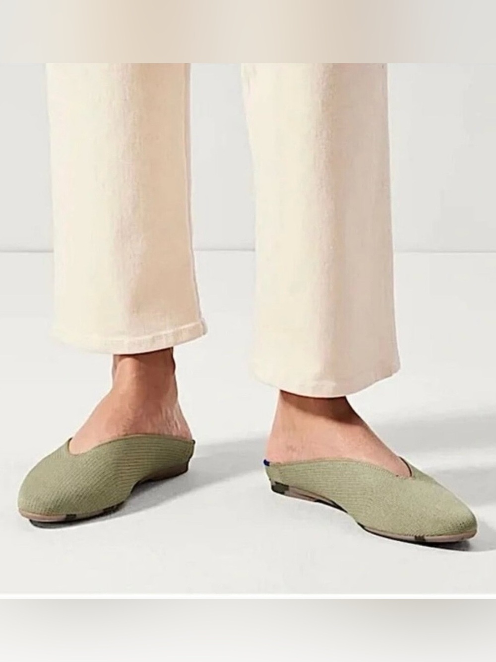 Rothy’s Almond Demi Knit Mules in Sage Green